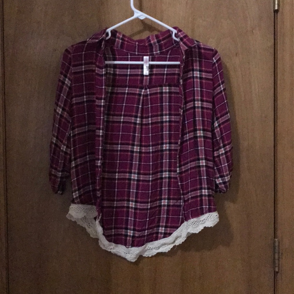 Cute flannel with lace at the bottom